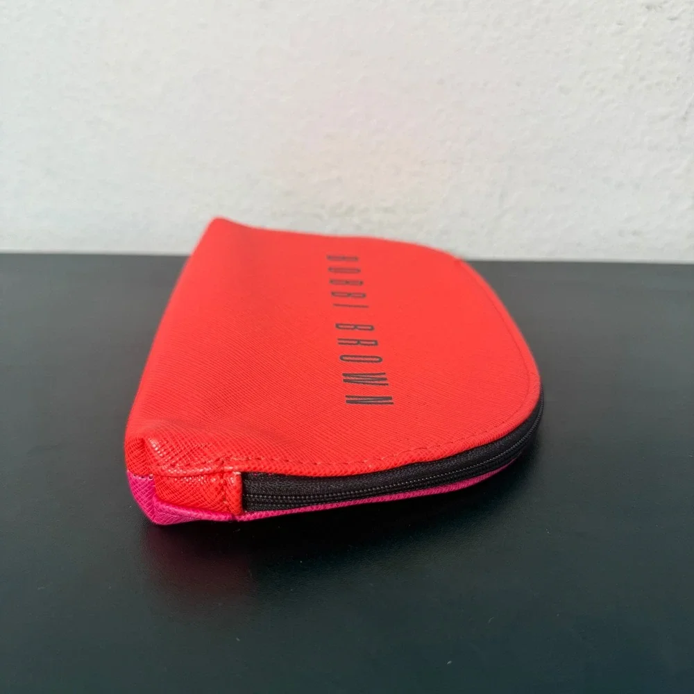 Bobbi Brown Faux Leather Cosmetic Pouch Red Pink Two Tone Makeup Bag Travel